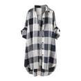 thumbnail image 1 of Oksale Plaid Long Shirts for Women Plus Size Cotton Linen Roll Up T Shirt Button Down Tee Shirts Color Block Lapel Blouses Long Sleeve Top Cozy Lightweight Boyfriend Tops Blue XXXL, 1 of 3