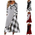 thumbnail image 1 of Oksale Plaid Patchwork Fall Dresses for Women 2025 with Pockets Maxi Dress Loose Long Sleeve Dresses Casual Crewneck Dress Flowy Soft Dresses Black XL, 1 of 6