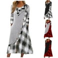thumbnail image 1 of Oksale Plaid Patchwork Fall Dresses for Women 2025 with Pockets Maxi Dress Loose Long Sleeve Dresses Casual Crewneck Dress Flowy Soft Dresses Gray S, 1 of 6