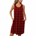 thumbnail image 1 of Oksale Plaid Print Pajama Dress for Women Trendy Pleated Midi Sleep Shirts Casual Round Neck Nightgowns Soft Sleeveless Night Gown for Home Red S, 1 of 7