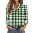 thumbnail image 1 of Oksale Plaid Shirt for Women Trendy Button Down Shirts Loose Long Sleeve Tee Blouses Lapel Collared Blouse Soft Cowboy Top Lightweight Cozy Fall Tops Green S, 1 of 5