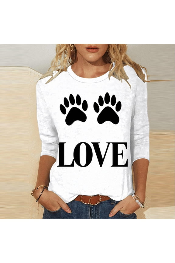 Plus Size 3/4 Sleeve Shirts for Women Cute Love Print Valentines Tee Blouses Casual Crew Neck Fashion Clothing Holiday Tops White 5XL