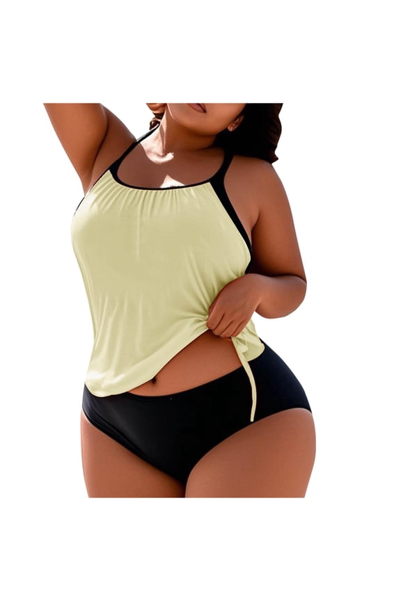 Plus Size Bathing Suit for Women with Swim Shorts Tankini Swimsuit Adjustable Straps Summer Tankini Swimwear for Beach 2 Piece Beige L