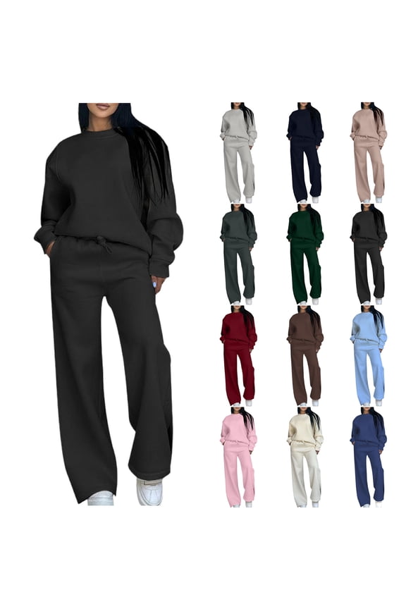 Casual Sweatsuits for Women Baggy Long Sleeve Sweatshirts Set 2 Piece Drawstring Sweatpants with Pockets Sets Going Out Outfits Black XL