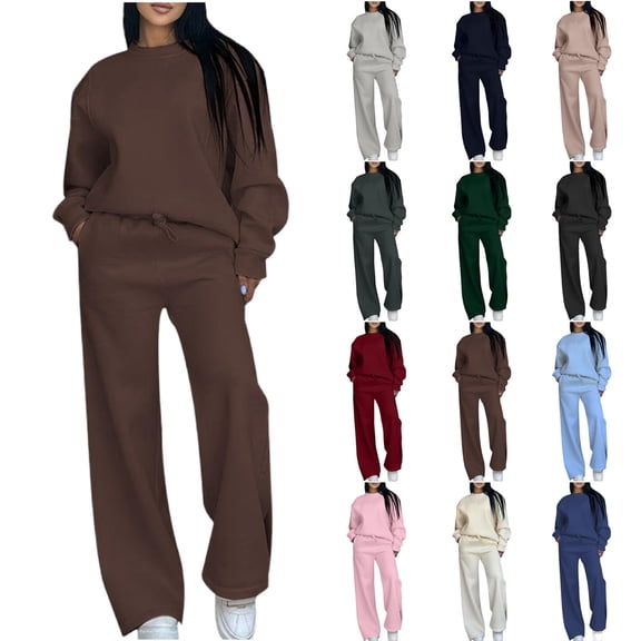 Oksale Casual Sweatsuits for Women Baggy Long Sleeve Sweatshirts Set 2 Piece Drawstring Sweatpants with Pockets Sets Going Out Outfits Coffee XL