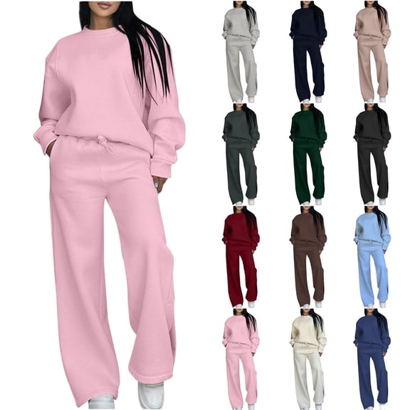 Oksale Plus Size Black Sweatsuits for Women Baggy Cropped Sweatshirts Set 2 Piece Drawstring Fleece Sweatpants Sets Going Out Outfits Pink S