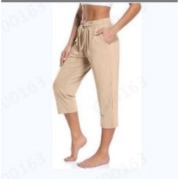 Oksale Plus Size Capri Pants for Women Elastic Drawstring Sweatpants High Waisted Sweat Pants with Pockets Comfortbale Lounge Capris Joggers Khaki XXL