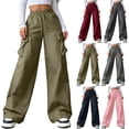 thumbnail image 1 of Oksale Plus Size Cargo Pants for Women with Pockets Elastic Drawstring High Waisted Parachute Pants for Active Outdoor Dark Gray S, 1 of 8