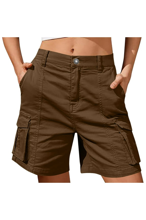 Plus Size Cargo Shorts for Women Casual Loose Knee Length Jorts Bermuda Summer Shorts Comfortable Fashion Clothing Brown XXL