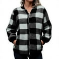 thumbnail image 1 of Oksale Plus Size Check Jacket for Women Fuzzy Fleece Shacket Jackets Casual Full Zip Long Sleeve Overcoats with Pockets Soft Comfortable Warm Winter Going Out Outerwear 2025 Gray L, 1 of 6
