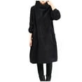 thumbnail image 1 of Oksale Plus Size Corduroy Dresses for Women Trendy Thick Tutleneck Dress with Pockets Loose Long Sleeve Midi Dress Soft Warm Winter Dress Black XL, 1 of 8