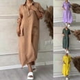 thumbnail image 1 of Oksale Plus Size Cotton Linen Dress for Women with Pockets Trendy Button Up Lapel Dresses Soft Roll Up Long Sleeve Mid Length Dress Soft Cozy Fall Dresses Yellow XL, 1 of 7