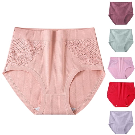 Oksale Plus Size Cotton Underwear Women Sexy Lace Panties High Waisted Breathable Panty Briefs Soft Cozy Solid Color Underpants Pink 4XL