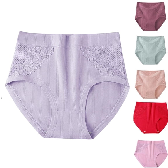 Oksale Plus Size Cotton Underwear Women Sexy Lace Panties High Waisted Breathable Panty Briefs Soft Cozy Solid Color Underpants Silver XL