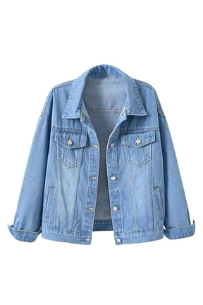 Plus Size Denim Jacket for Women Trendy Cropped Trucker Jacket Long Sleeve Jean Jackets Button Down Bomber Jacket Slim Fit Streetwear Jacket Coat Light Blue XXL