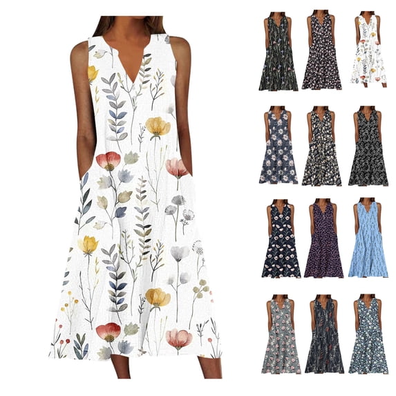 Oksale Plus Size Floral Print Night Gowns for Women with Pockets Sleeveless Night Gown Casual V Neck Long Sleep Dress Elegant Soft Loungewear for Home Multicolor XXXL