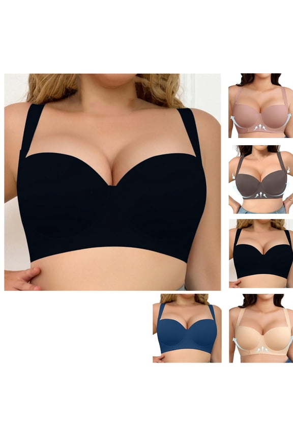 Plus Size Full Figure Bras for Women Push Up Deep Plunge Sexy Bralette Soft Breathable Supportive Bra Black 42D