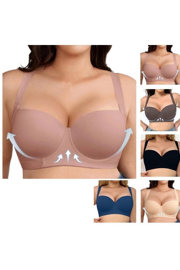 Plus Size Full Figure Bras for Women Push Up Deep Plunge Sexy Bralette Soft Breathable Supportive Bra Pink 44D