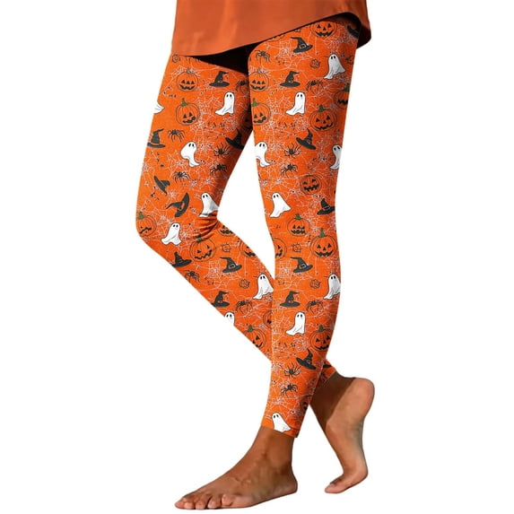 Oksale Plus Size Halloween Leggings for Women Funny Ghost Pumpkin Graphic Tights Casual Elastic Waisted Fall Winter Yoga Pants White 2XL
