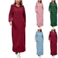 thumbnail image 1 of Oksale Plus Size Hoodies for Women Long Sleeve Sweatshirt Dress with Pockets Trendy Split Side Maxi Dresses Casual Cozy Outfits rose pink XL, 1 of 9