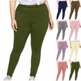 thumbnail image 1 of Oksale Plus Size Leggings for Women Tummy Control Elastic Waisted Yoga Pants Thin Lightweight Stretchy Jeggings Solid Color Trousers Army Green XL, 1 of 7