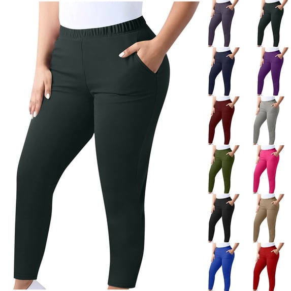 Oksale Plus Size Leggings for Women with Pockets Stretchy Waisted Opaque Jeggings Slim Cozy Tummy Control Gym Tights Dark Gray L