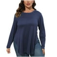 thumbnail image 1 of Oksale Plus Size Long Sleeve Shirts for Women Casual Round Neck Fall Tops Curved Hem Side Slit Oversized Tshirts Thin Basic Tees Navy 2XL, 1 of 7