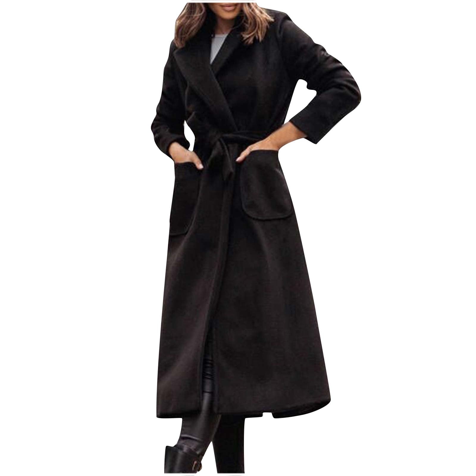 Oksale Plus Size Long Trench Coat for Women with Pockets Open