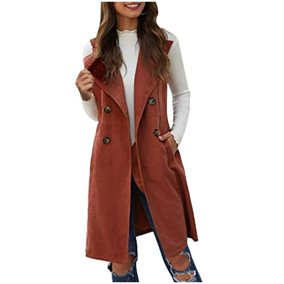 Oksale Plus Size Long Vest for Women Vintage Sleeveless Cardigan Vest with Pockets Trendy Fall Outfits Business Tank Coats Cowgirls Jackets 2025 Orange XXL