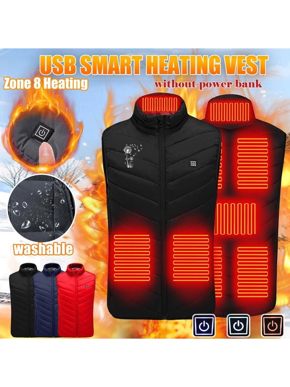 Plus Size Men's Ski Heated Vest Mid Layer Sleeveless Jackets 3 Heating Level Warm Winter Vests for Skiing Snowboarding Black M