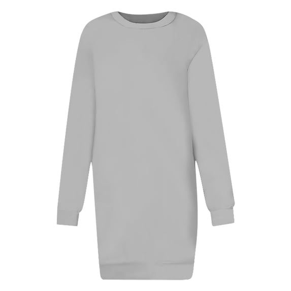 Oksale Plus Size Mini Dress for Women Loose Long Sleeve Sweatshirt Dresses Casual Crew Neck Dress Solid Color Sweatshirts Soft Cozy Dress Gray XXL