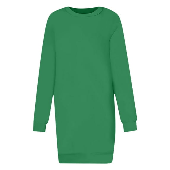 Oksale Plus Size Mini Dress for Women Loose Long Sleeve Sweatshirt Dresses Casual Crew Neck Dress Solid Color Sweatshirts Soft Cozy Dress Green M