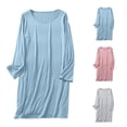 thumbnail image 1 of Oksale Plus Size Night Gown for Women Lightweight Long Sleeve Nightgown Mid Length Sleep Dress Casual Round Neck Sleep Shirt Loose Fit Solid Color Pajama Dress Blue XXL, 1 of 8