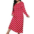 thumbnail image 1 of Oksale Plus Size Nightgowns for Women Hearts Print Pajama Dress Loose Long Sleeve Loungewear Casual Crewneck Sleepwear Cozy Fall Nightgowns Red XXL, 1 of 6