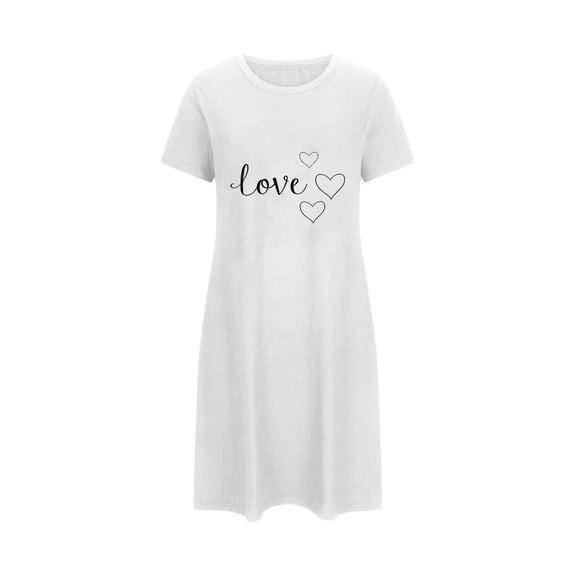 Oksale Plus Size Pajama Dress for Women Soft Cute Cotton Short Sleeve Valentine Nightgowns Casual Crewneck Mini Sleepwear for Home White 3XL