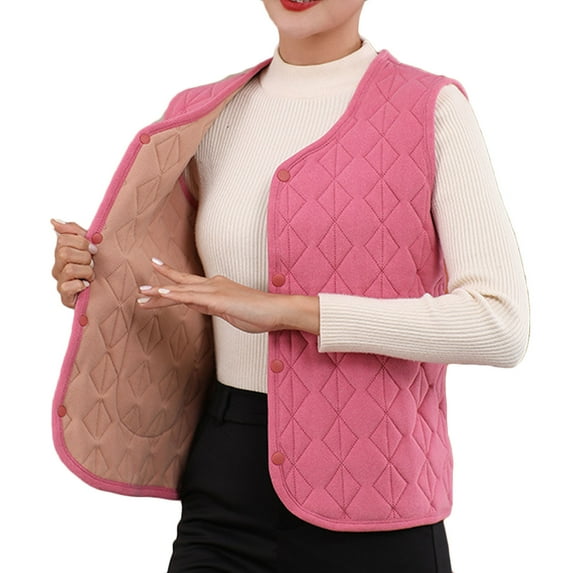 Oksale Plus Size Quilted Vest for Women Cotton Button Down Vests with Pocket Sleeveless Jackets Solid Color Tannk Jacket Dressy Lightweight Wastcoat 2025 Hot Pink XXL