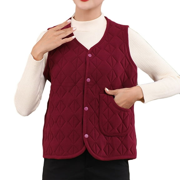 Oksale Plus Size Quilted Vest for Women Cotton Button Down Vests with Pocket Sleeveless Jackets Solid Color Tannk Jacket Dressy Lightweight Wastcoat 2025 Wine XXXXL