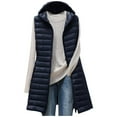 thumbnail image 1 of Oksale Plus Size Quilted Vest for Women with Hood Long Vest Quilted Cotton Jackets Solid Color Sleeveless Jacket Slim Fit Tank Coats Soft Outwear Navy XXXL, 1 of 2