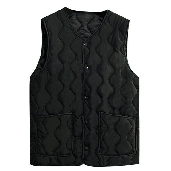 Oksale Plus Size Quilted Vest for Women with Pockets Button Down Vests Dressy Sleeveless Solid Color Jacket Warm Winter Jackets Cozy Soft Waistcoat 2025 Black XXXXXL