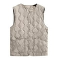 thumbnail image 1 of Oksale Plus Size Quilted Vest for Women with Pockets Button Down Vests Dressy Sleeveless Solid Color Jacket Warm Winter Jackets Cozy Soft Waistcoat 2025 Gray XXXXL, 1 of 3