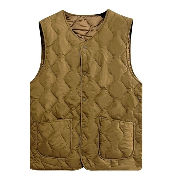 Oksale Plus Size Quilted Vest for Women with Pockets Button Down Vests Dressy Sleeveless Solid Color Jacket Warm Winter Jackets Cozy Soft Waistcoat 2025 Khaki XXXXXL