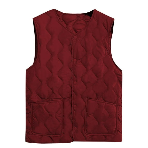 Oksale Plus Size Quilted Vest for Women with Pockets Button Down Vests Dressy Sleeveless Solid Color Jacket Warm Winter Jackets Cozy Soft Waistcoat 2025 Wine XXL