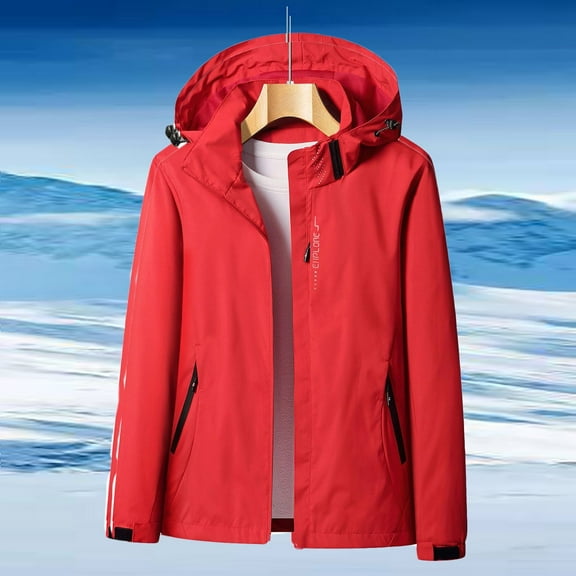 Oksale Plus Size Rain Jackets for Women Casual Zip Up Raincoats with Pockets Loose Long Sleeve Jackets Solid Color Windbreaker Outdoor Layer Rain Coats 2025 Tops Red M