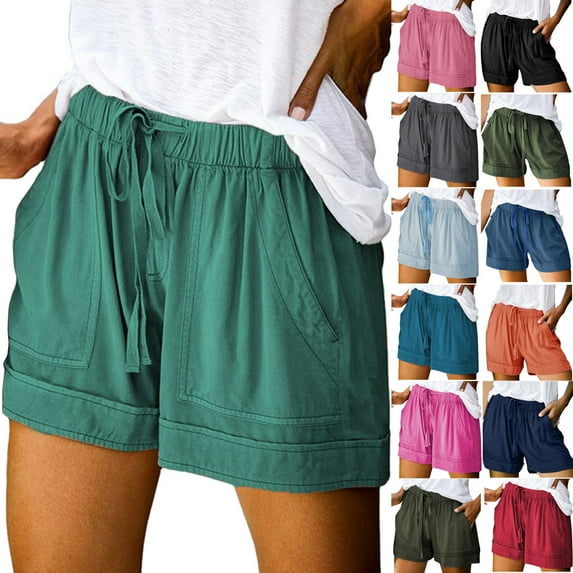 Oksale Plus Size Shorts for Women Casual Elastic Waisted Drawstring Summer Shorts with Pockets Loose Comfy Shorts Light Blue M