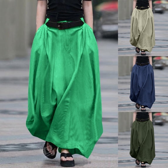 Oksale Plus Size Skirts for Women Baggy Linen Cotton Skirt Loose Casual High Waisted Summer Skirts for Going Out Beige S