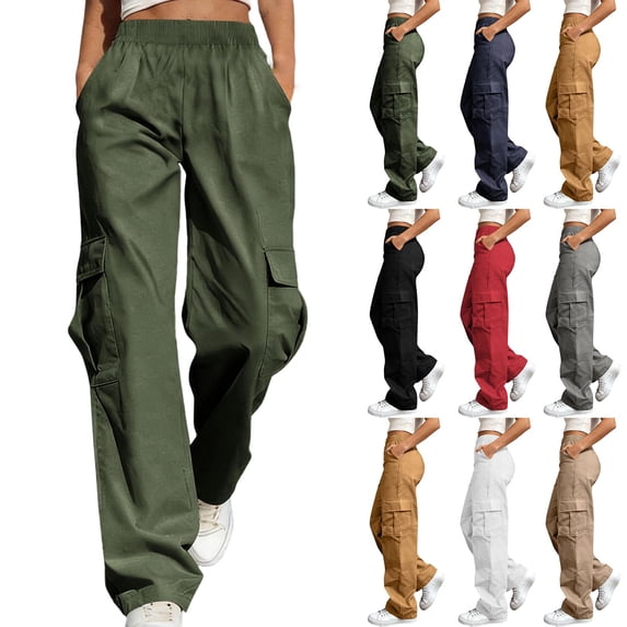 Oksale Plus Size Womens Cargo Pants with Pockets Stretch High Waisted Pants Trendy Loose Straight Leg Trousers for Hiking Travel White 3XL