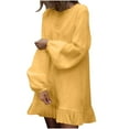 thumbnail image 1 of Oksale Plus Size Womens Cotton Linen Dresses Loose Fit Ruffle Hem Mini Dress Cozy Long Sleeve Dresses Casual Creneck Dress Soft Solid Color Fall Dresses Yellow XXL, 1 of 6