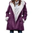 thumbnail image 1 of Oksale Plus Size Womens Faux Suede Jackets Trendy Sherpa Linen Fleece Jacket with Hood Horn Button Velvet Overcoat Warm Winter Fashion Tops for Outside Snowfield 2025 Purple S, 1 of 8
