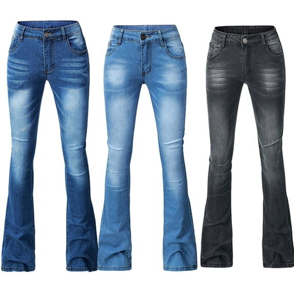 Oksale Plus Size Womens Flare Jeans Strechy Mid Rise Bootcut Denim Pants with Pockets Casual Slim Fit Fashion Trousers Light Blue XS