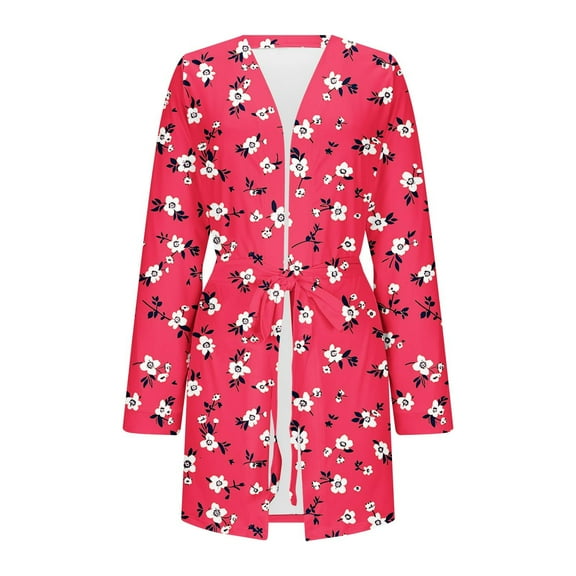 Oksale Plus Size Womens Floral Printing Robes with Belt Soft Long Sleeve Bath Robe Fall Mini Nightgown Casual Pajama Robe for Home 2025 Hot Pink XXXXL